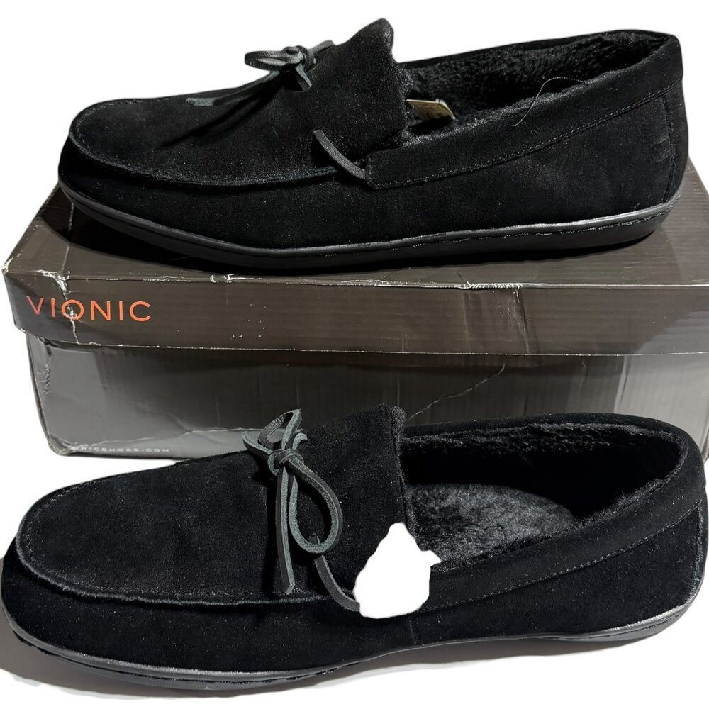 Vionic Irving Adler Men's Black Suede Moccasin Shoes Size 12 NIB Slippers - Picture 2 of 8